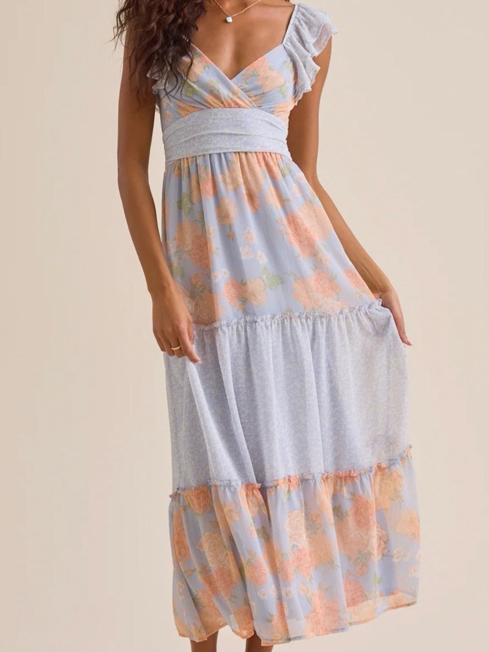 NEW Altar’d State Blue & Peach Floral Maxi Dress Size Medium NWT